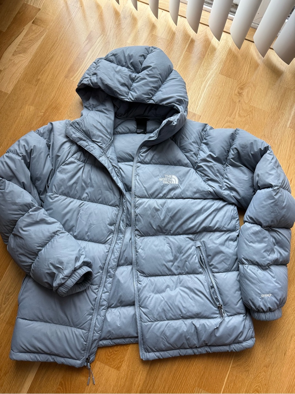 The North Face 550 Men’s Light Gray Hooded Puffer Jacket